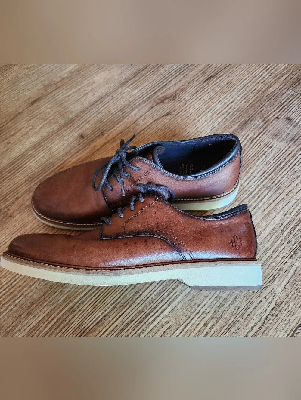 Size 9.5 Cole Haan Brown Leather Derby Shoes - Classic Lace-Up Retail 200$